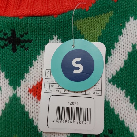 Christmas Dog Sweater Size Small Ugly Xmas Spider Argyle Green Red Pet Jumper - Picture 7 of 7